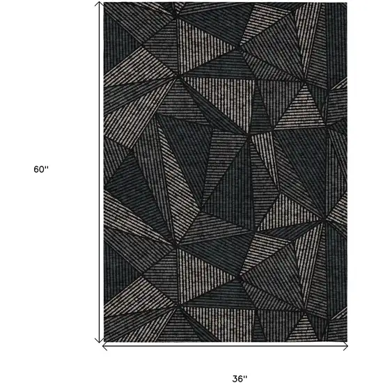 Black Charcoal And Gray Geometric Washable Indoor Outdoor Area Rug Photo 3