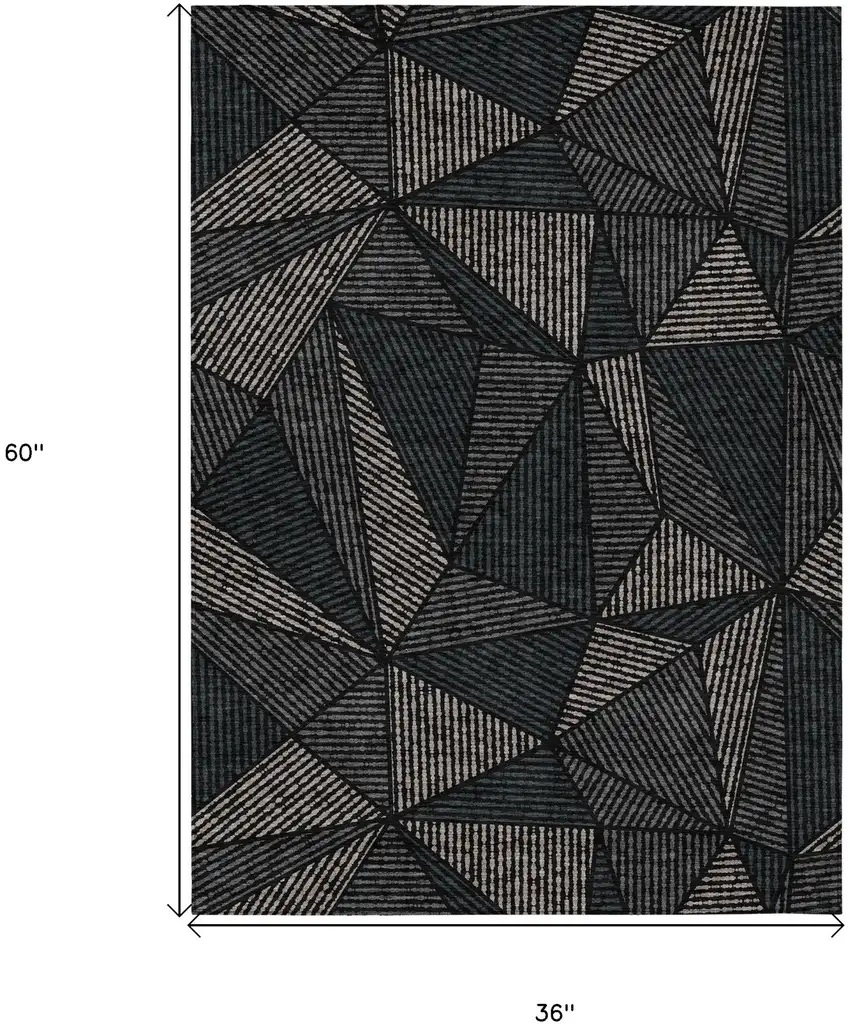 Black Charcoal And Gray Geometric Washable Indoor Outdoor Area Rug Photo 3