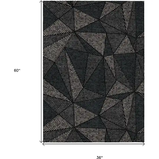 Black Charcoal And Gray Geometric Washable Indoor Outdoor Area Rug Photo 3