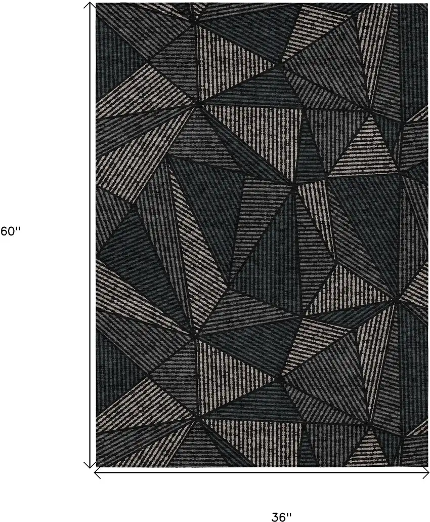 Black Charcoal And Gray Geometric Washable Indoor Outdoor Area Rug Photo 3