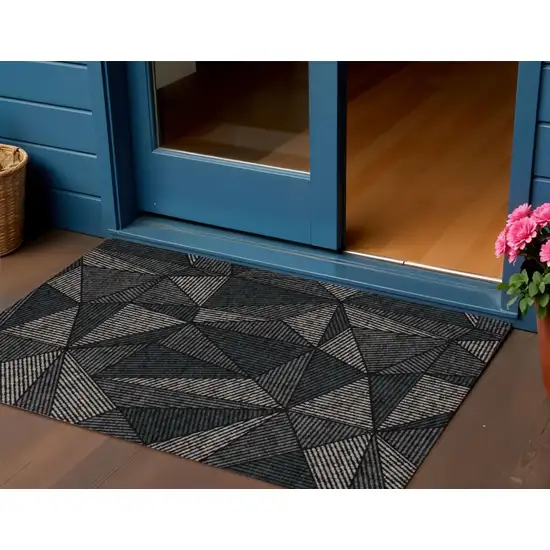 Black Charcoal And Gray Geometric Washable Indoor Outdoor Area Rug Photo 1