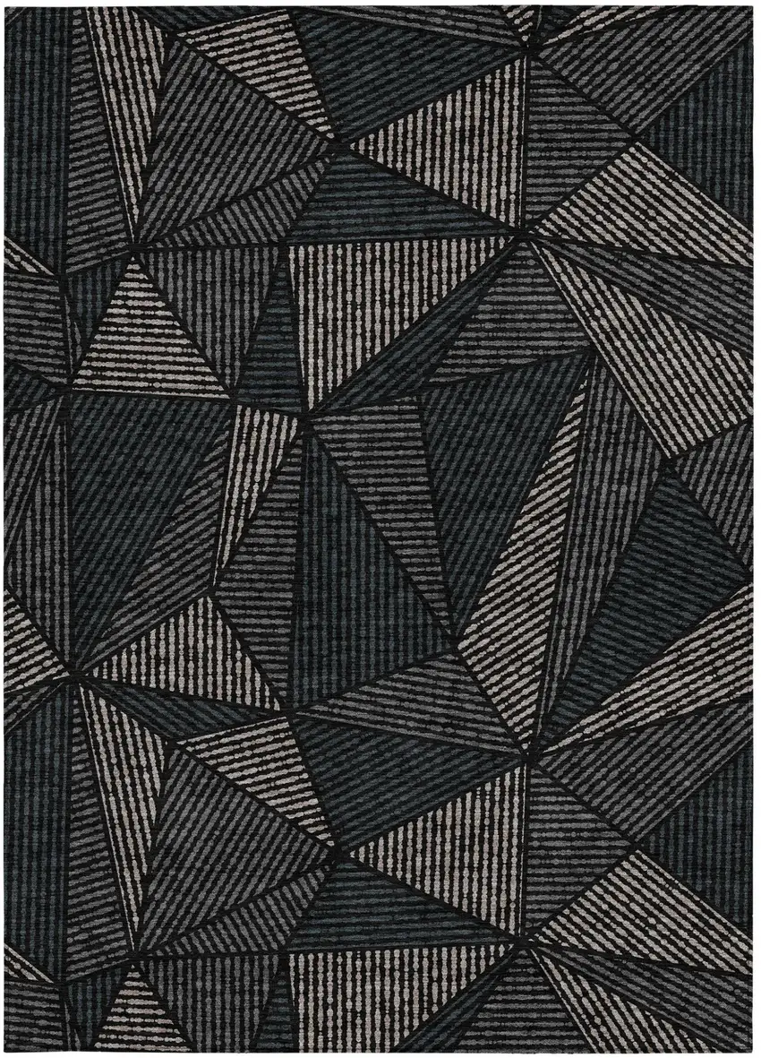 Black Charcoal And Gray Geometric Washable Indoor Outdoor Area Rug Photo 6