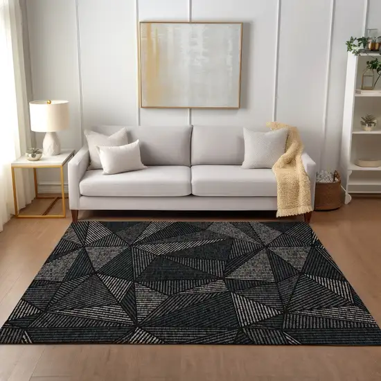 Black Charcoal And Gray Geometric Washable Indoor Outdoor Area Rug Photo 8
