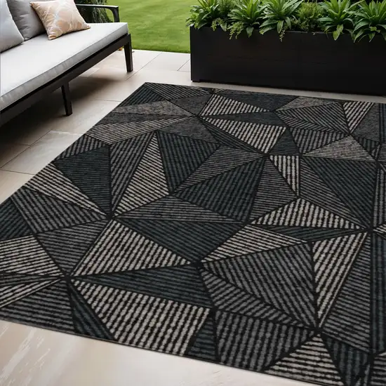 Black Charcoal And Gray Geometric Washable Indoor Outdoor Area Rug Photo 1
