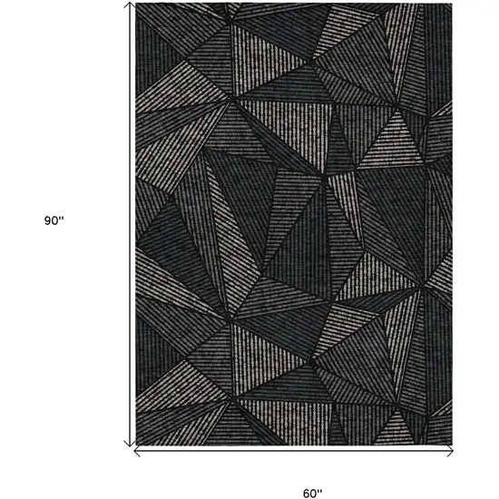Black Charcoal And Gray Geometric Washable Indoor Outdoor Area Rug Photo 3
