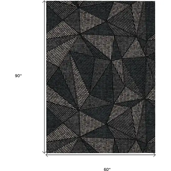 Black Charcoal And Gray Geometric Washable Indoor Outdoor Area Rug Photo 3