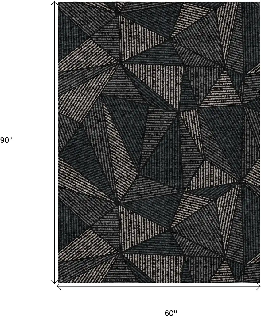 Black Charcoal And Gray Geometric Washable Indoor Outdoor Area Rug Photo 3