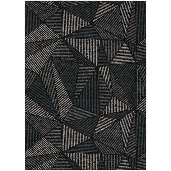 Black Charcoal And Gray Geometric Washable Indoor Outdoor Area Rug Photo 2