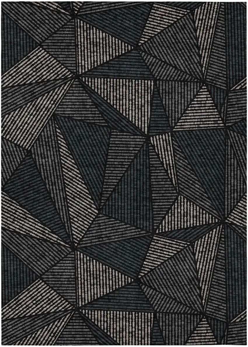 Black Charcoal And Gray Geometric Washable Indoor Outdoor Area Rug Photo 2