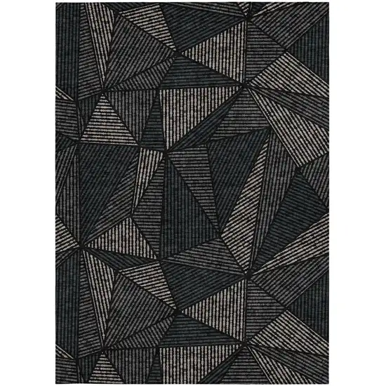 Black Charcoal And Gray Geometric Washable Indoor Outdoor Area Rug Photo 6