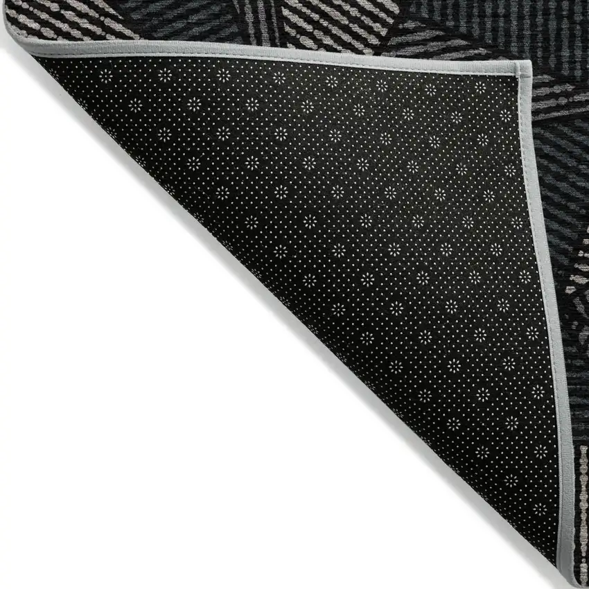 Black Charcoal And Gray Geometric Washable Indoor Outdoor Area Rug Photo 4