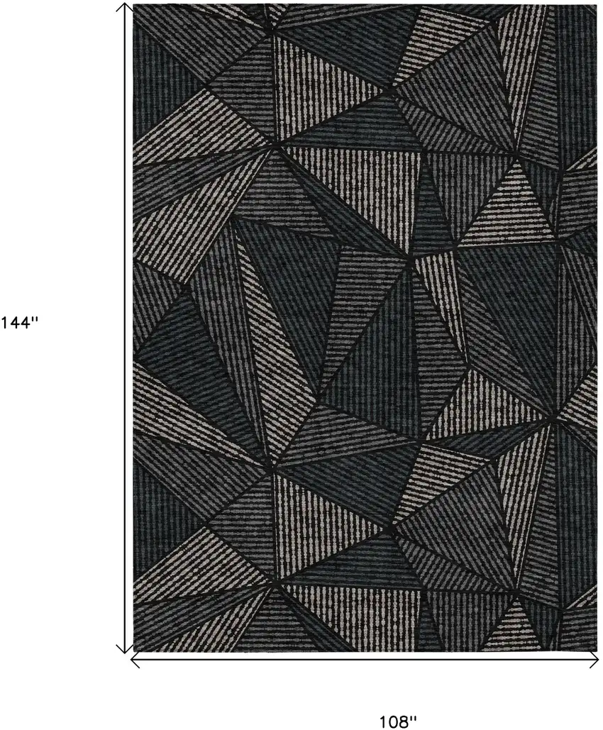 Black Charcoal And Gray Geometric Washable Indoor Outdoor Area Rug Photo 3