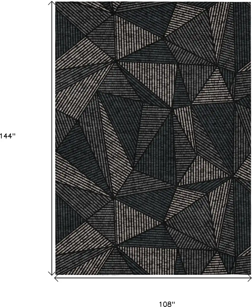 Black Charcoal And Gray Geometric Washable Indoor Outdoor Area Rug Photo 3
