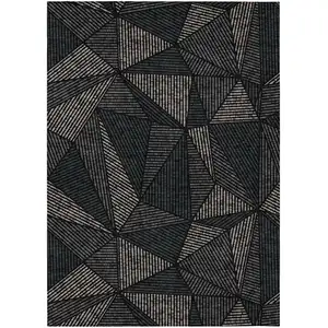 Photo of Black Charcoal And Gray Geometric Washable Indoor Outdoor Area Rug