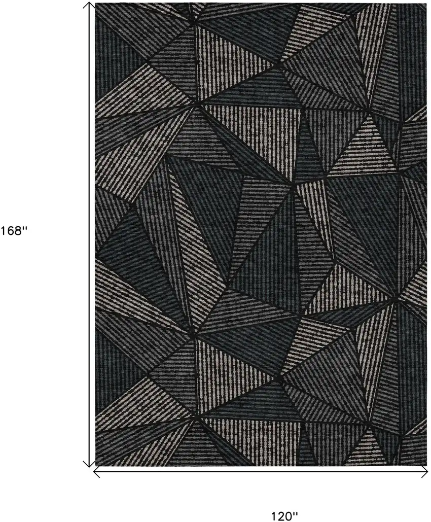 Black Charcoal And Gray Geometric Washable Indoor Outdoor Area Rug Photo 3