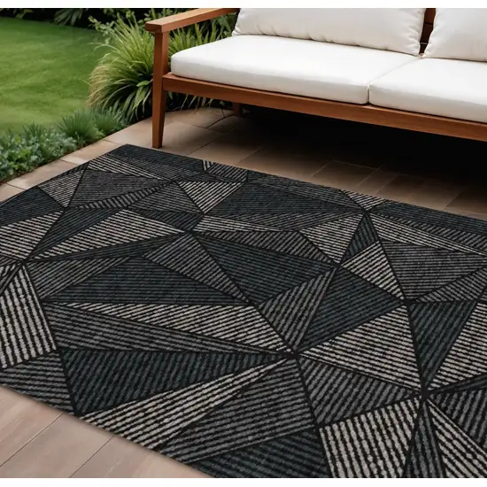 Black Charcoal And Gray Geometric Washable Indoor Outdoor Area Rug Photo 1