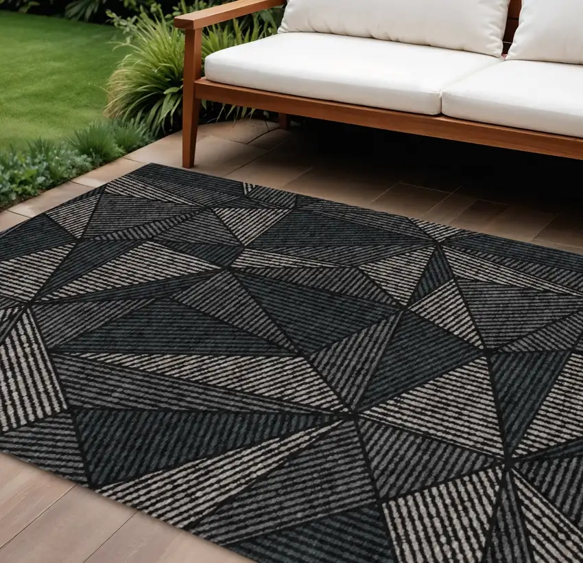 Black Charcoal And Gray Geometric Washable Indoor Outdoor Area Rug Photo 1