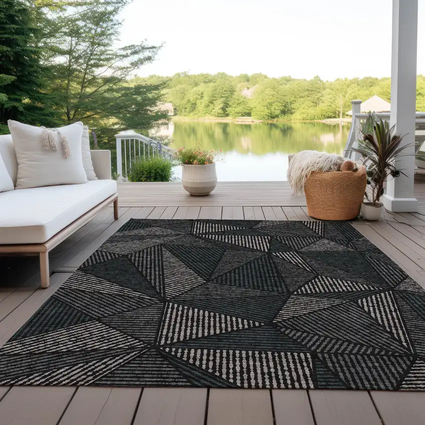 Black Charcoal And Gray Geometric Washable Indoor Outdoor Area Rug Photo 7