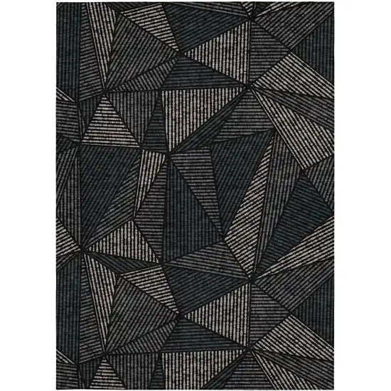 Black Charcoal And Gray Geometric Washable Indoor Outdoor Area Rug Photo 6