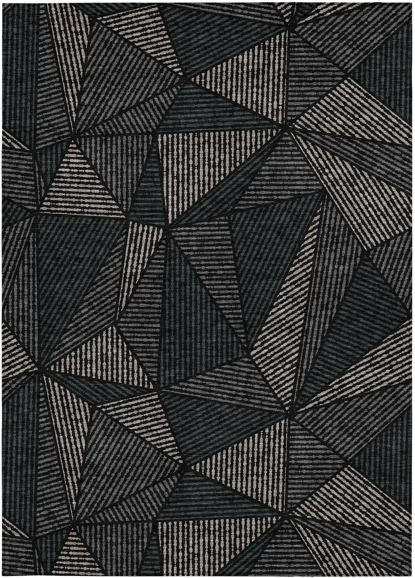 Black Charcoal And Gray Geometric Washable Indoor Outdoor Area Rug Photo 6