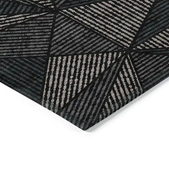 Black Charcoal And Gray Geometric Washable Indoor Outdoor Area Rug Photo 4