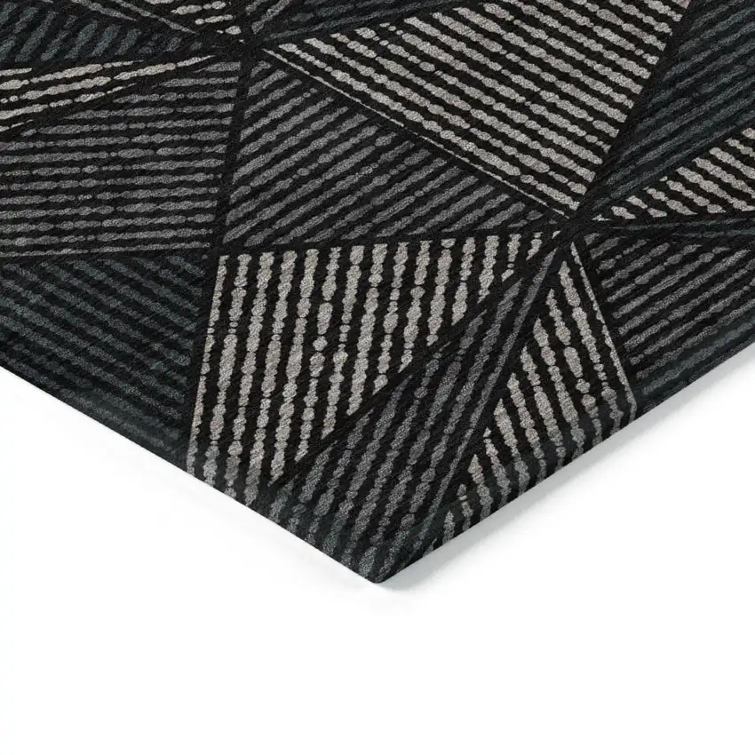 Black Charcoal And Gray Geometric Washable Indoor Outdoor Area Rug Photo 4