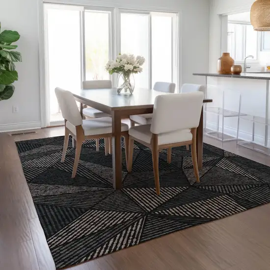 Black Charcoal And Gray Geometric Washable Indoor Outdoor Area Rug Photo 9