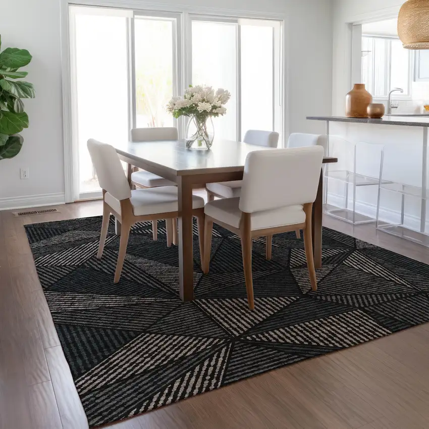 Black Charcoal And Gray Geometric Washable Indoor Outdoor Area Rug Photo 9