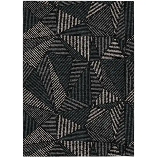 Black Charcoal And Gray Geometric Washable Indoor Outdoor Area Rug Photo 2