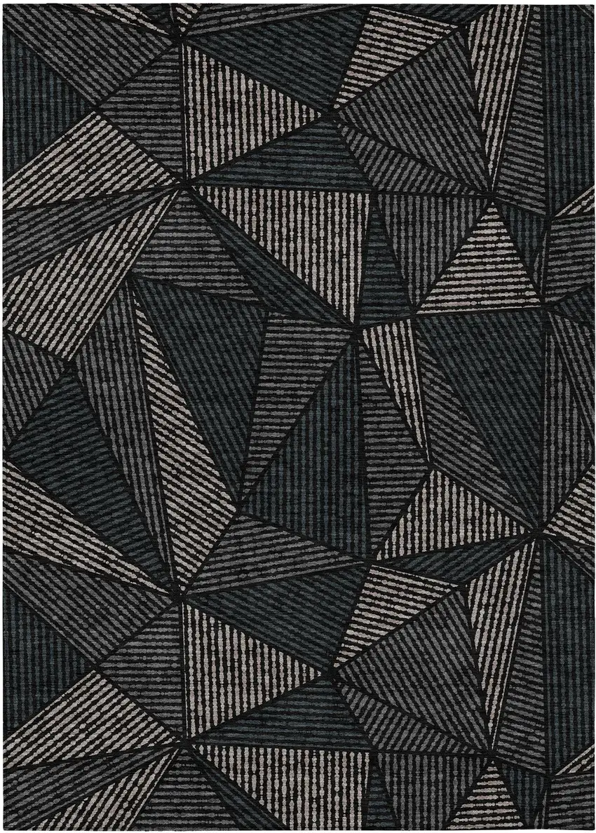 Black Charcoal And Gray Geometric Washable Indoor Outdoor Area Rug Photo 2