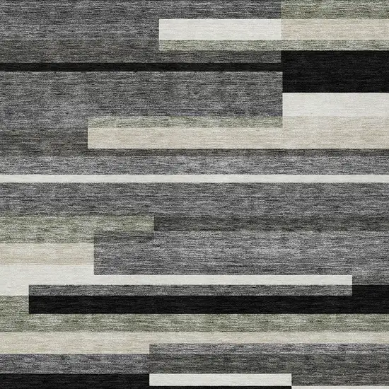 Black Charcoal And Gray Striped Washable Indoor Outdoor Area Rug Photo 5