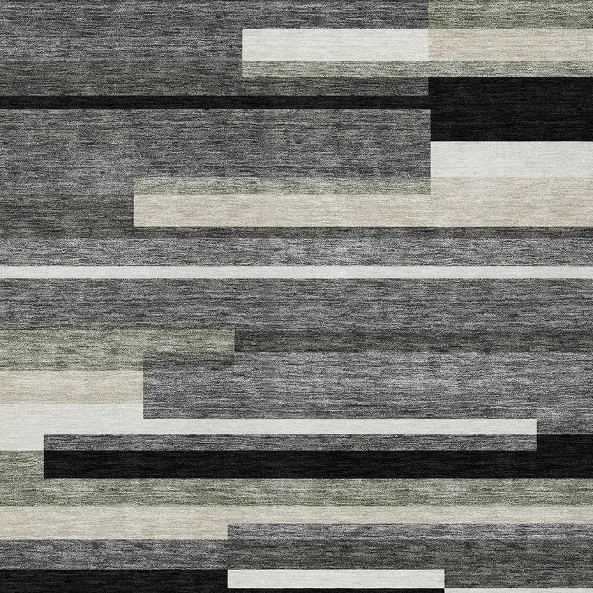 Black Charcoal And Gray Striped Washable Indoor Outdoor Area Rug Photo 5