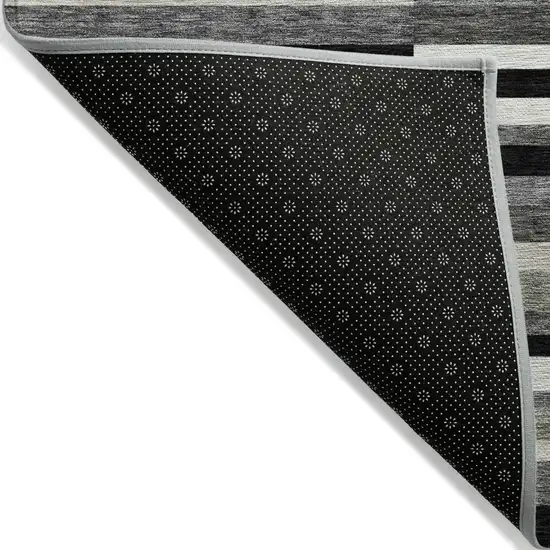 Black Charcoal And Gray Striped Washable Indoor Outdoor Area Rug Photo 3