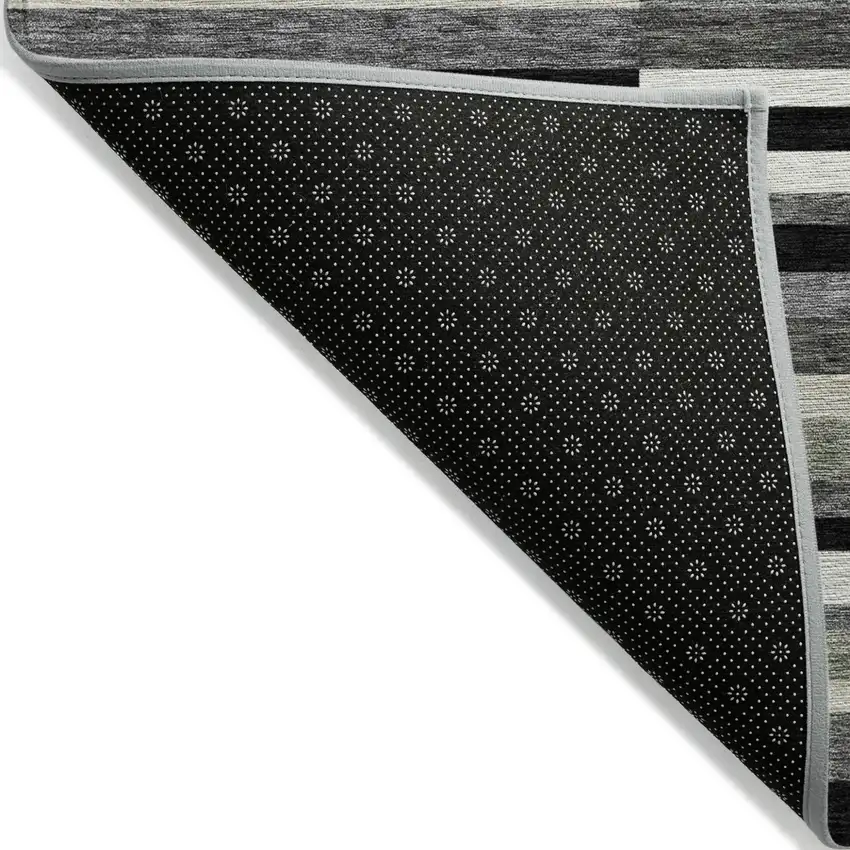 Black Charcoal And Gray Striped Washable Indoor Outdoor Area Rug Photo 3