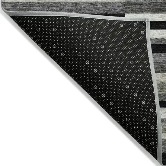 Black Charcoal And Gray Striped Washable Indoor Outdoor Area Rug Photo 3