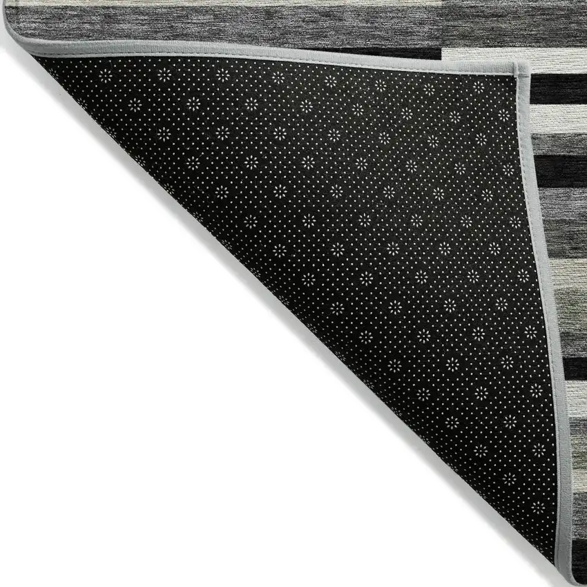 Black Charcoal And Gray Striped Washable Indoor Outdoor Area Rug Photo 3