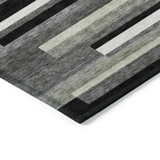 Black Charcoal And Gray Striped Washable Indoor Outdoor Area Rug Photo 4