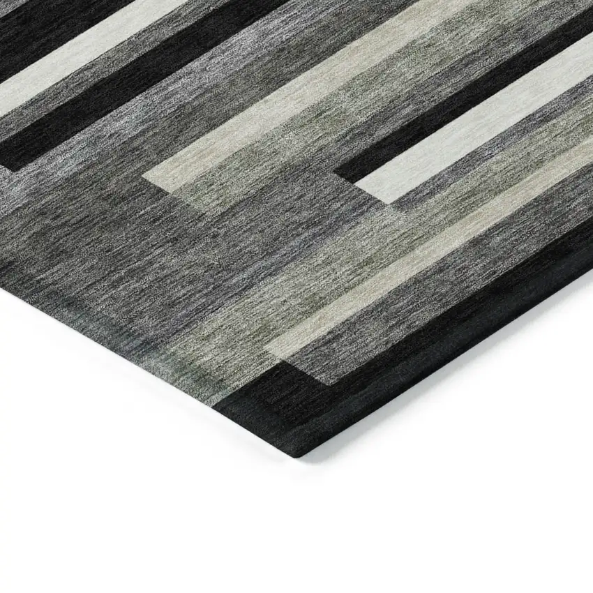 Black Charcoal And Gray Striped Washable Indoor Outdoor Area Rug Photo 4