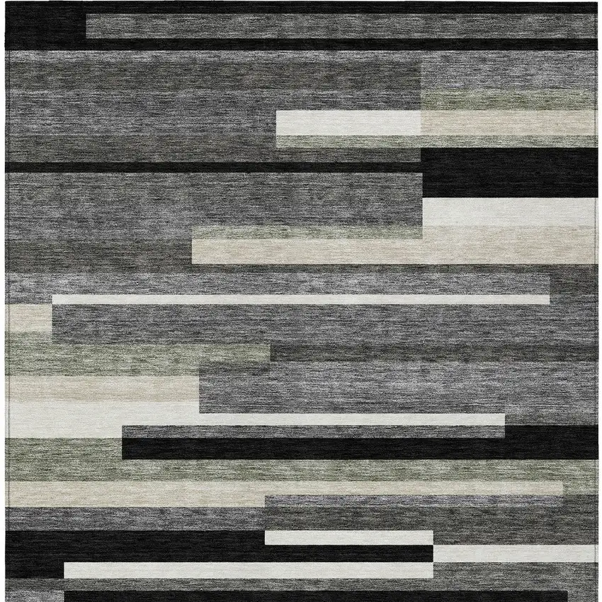 Black Charcoal And Gray Striped Washable Indoor Outdoor Area Rug Photo 6