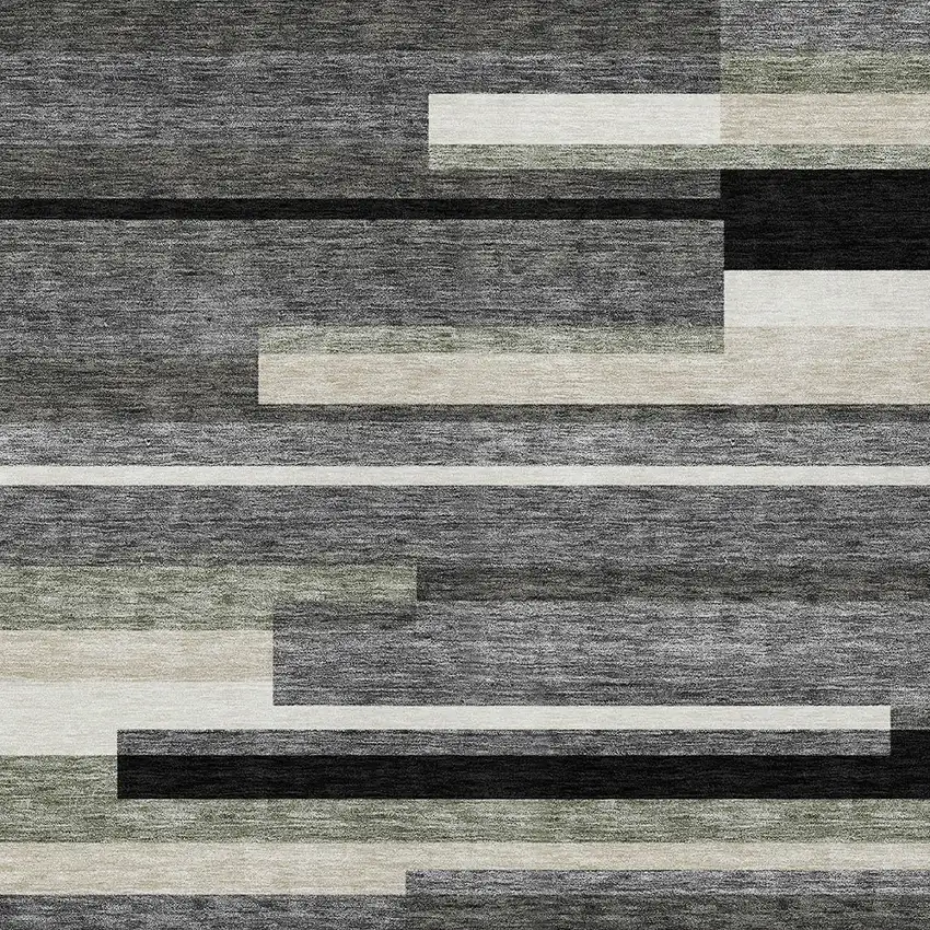 Black Charcoal And Gray Striped Washable Indoor Outdoor Area Rug Photo 4