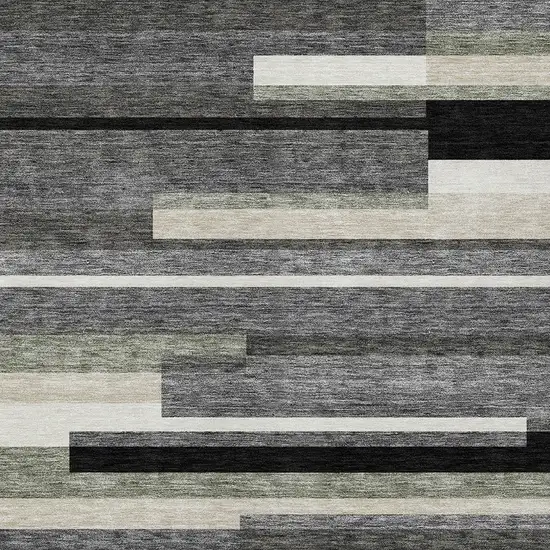 Black Charcoal And Gray Striped Washable Indoor Outdoor Area Rug Photo 4