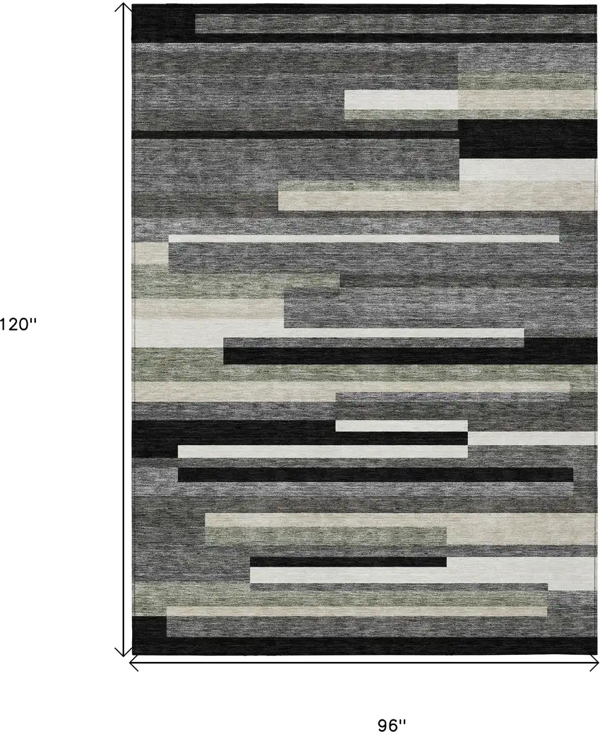 Black Charcoal And Gray Striped Washable Indoor Outdoor Area Rug Photo 9