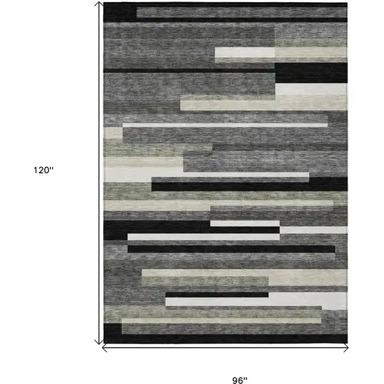 Black Charcoal And Gray Striped Washable Indoor Outdoor Area Rug Photo 9