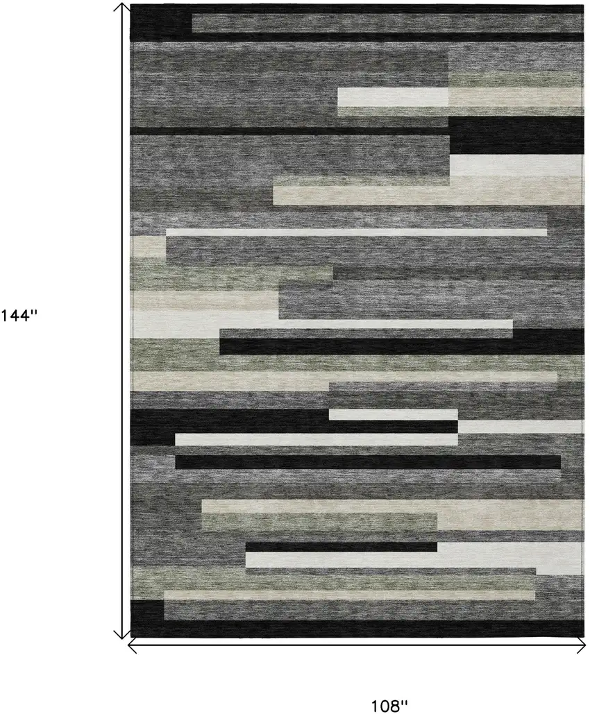 Black Charcoal And Gray Striped Washable Indoor Outdoor Area Rug Photo 3