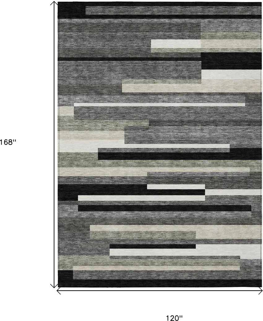 Black Charcoal And Gray Striped Washable Indoor Outdoor Area Rug Photo 3