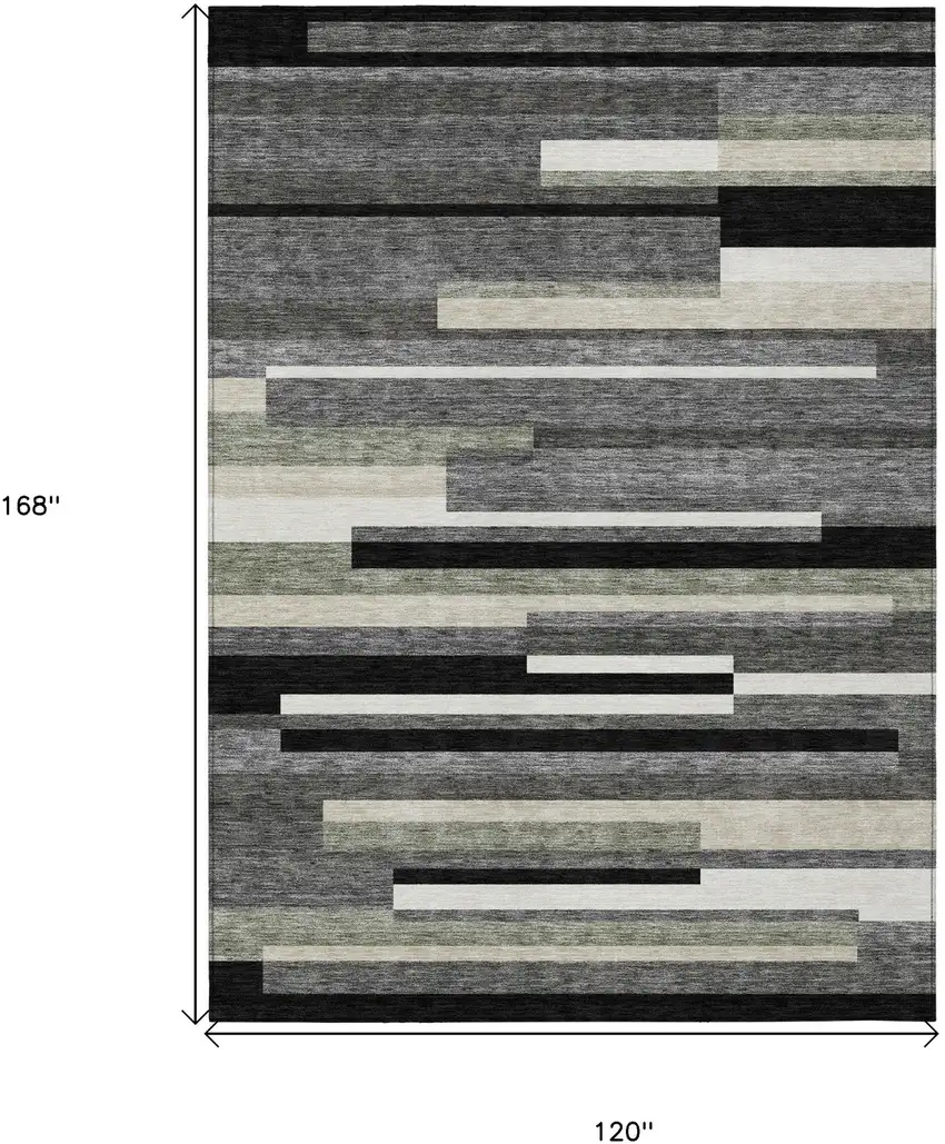 Black Charcoal And Gray Striped Washable Indoor Outdoor Area Rug Photo 3