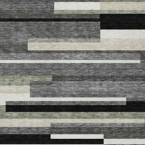 Black Charcoal And Gray Striped Washable Indoor Outdoor Area Rug Photo 4