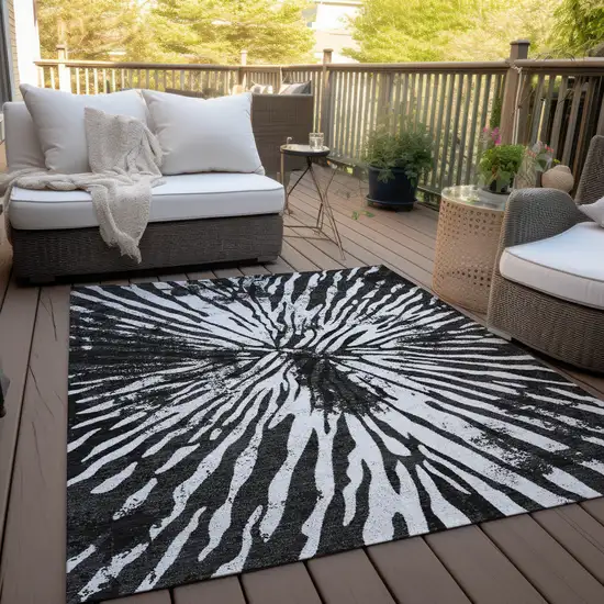 Black Charcoal And Ivory Abstract Washable Indoor Outdoor Area Rug Photo 8