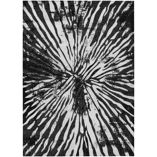 Black Charcoal And Ivory Abstract Washable Indoor Outdoor Area Rug Photo 2