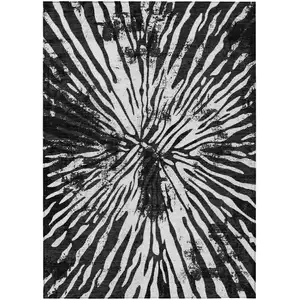 Photo of Black Charcoal And Ivory Abstract Washable Indoor Outdoor Area Rug